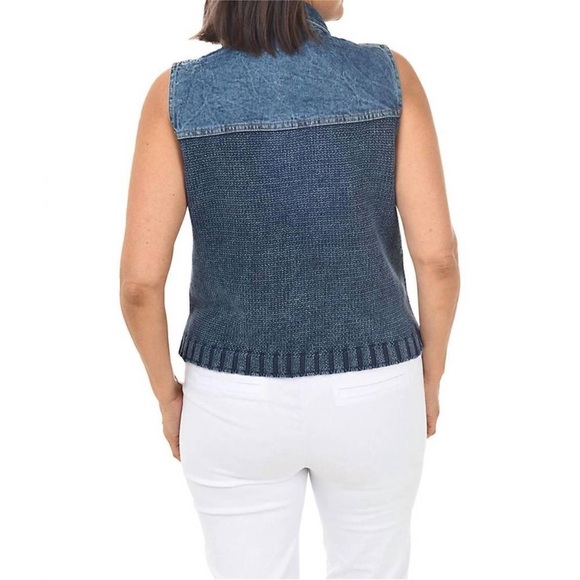 PBJ BLUES Denim & Woven Knit Snap Front Copper Sweater Vest Size XL - Picture 8 of 9